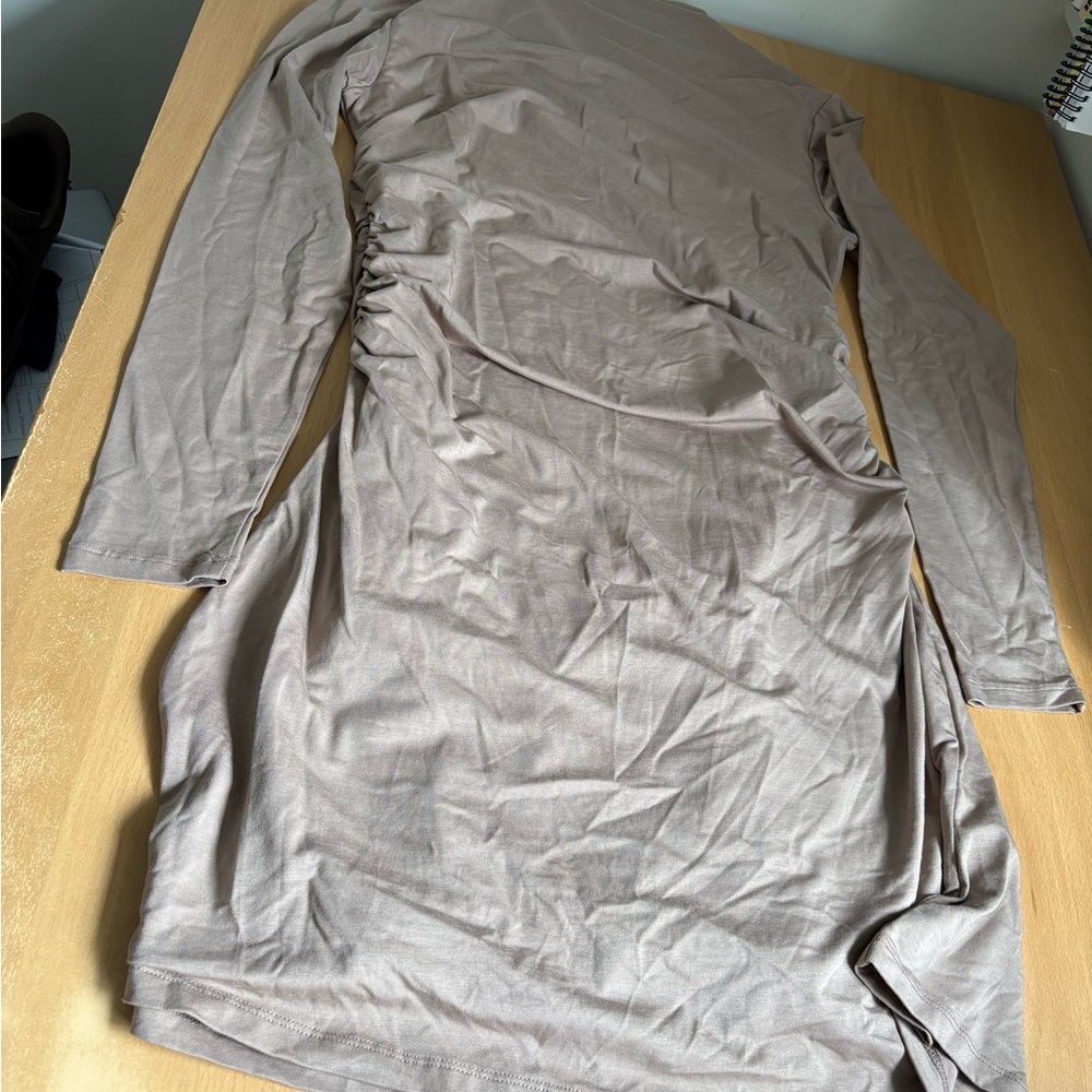 NWT Abercrombie & Fitch Long Sleeve Ruched Taupe Dress - Picture 4 of 8